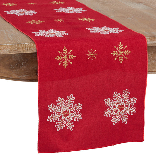Christmas Red Snowflake Table Runner, 100% Polyester