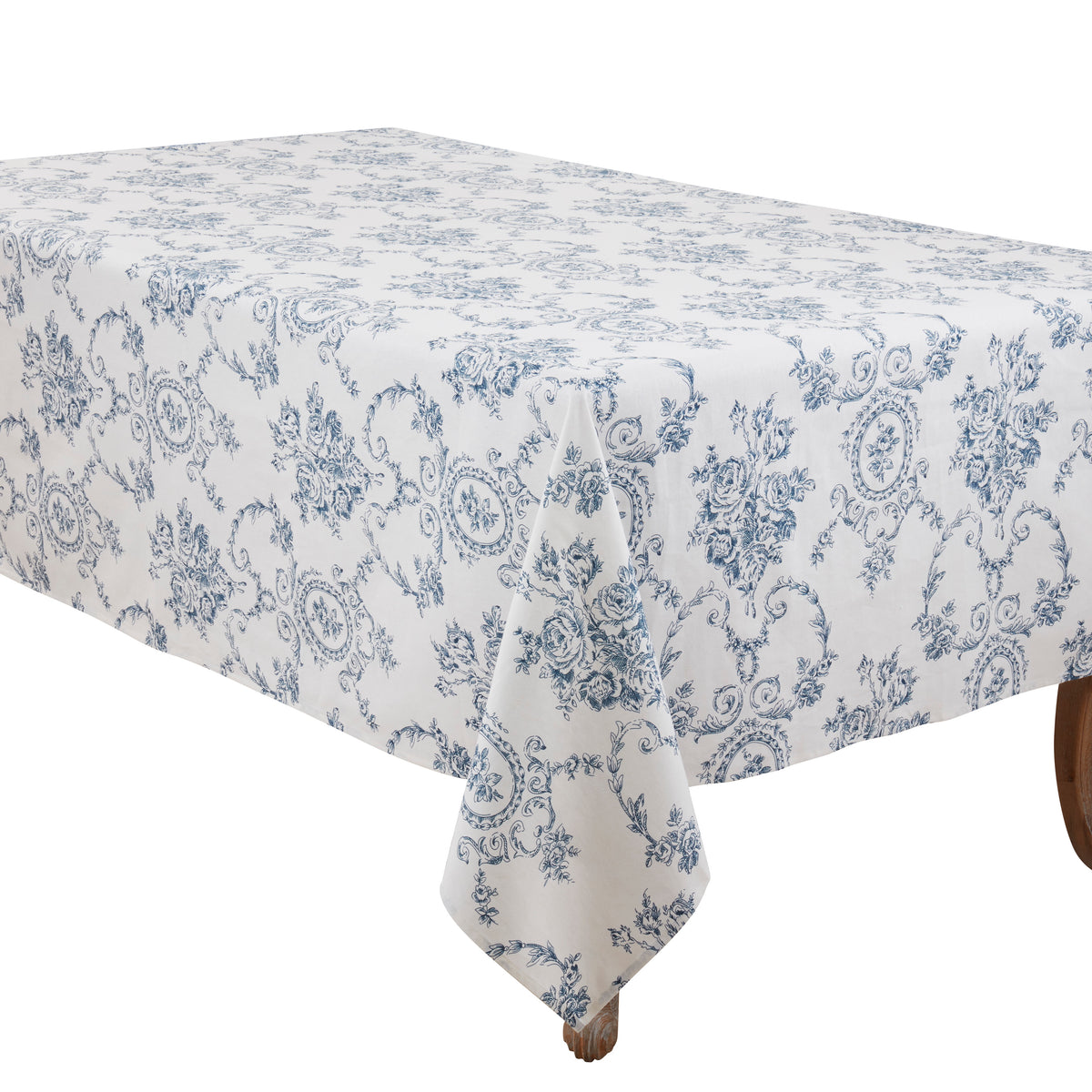 Indigo Blue  Toile Floral Tablecloth  55% linen - 45% cotton