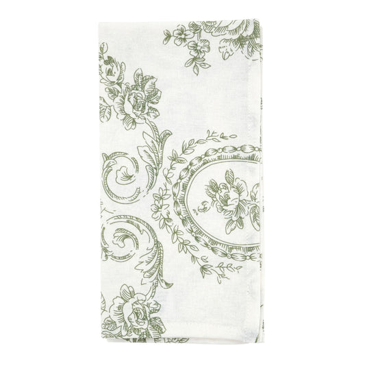 Olive Toile Floral Napkins 55% linen - 45% cotton, 20 Inch Square (4 pcs.)