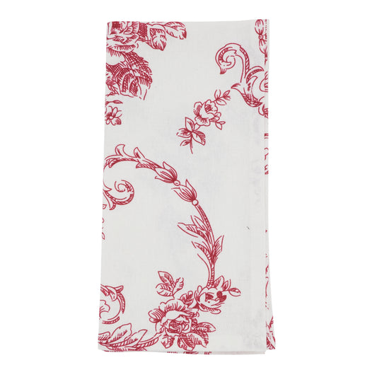 Red Toile Floral Napkins 55% linen - 45% cotton, 20 Inch Square (4 pcs.)