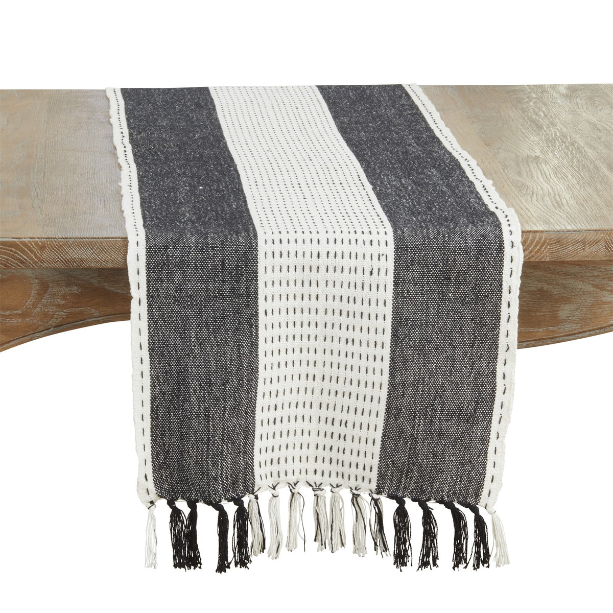 Everyday / All Season Black Stitched Banded Table Runner, 100% cotton