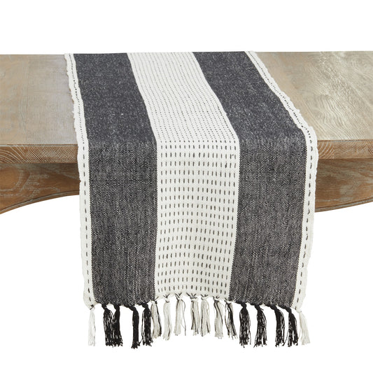 Everyday / All Season Black Stitched Banded Table Runner, 100% cotton