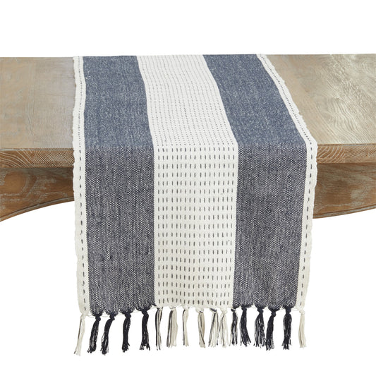 Everyday / All Season Navy Blue Stitched Banded Table Runner, 100% cotton