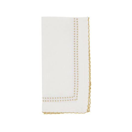 Gold Embroidered Border Napkins 100% cotton, 18 Inch Square (4 pcs.)