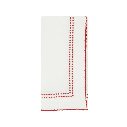 Red Embroidered Border Napkins 100% cotton, 18 Inch Square (4 pcs.)
