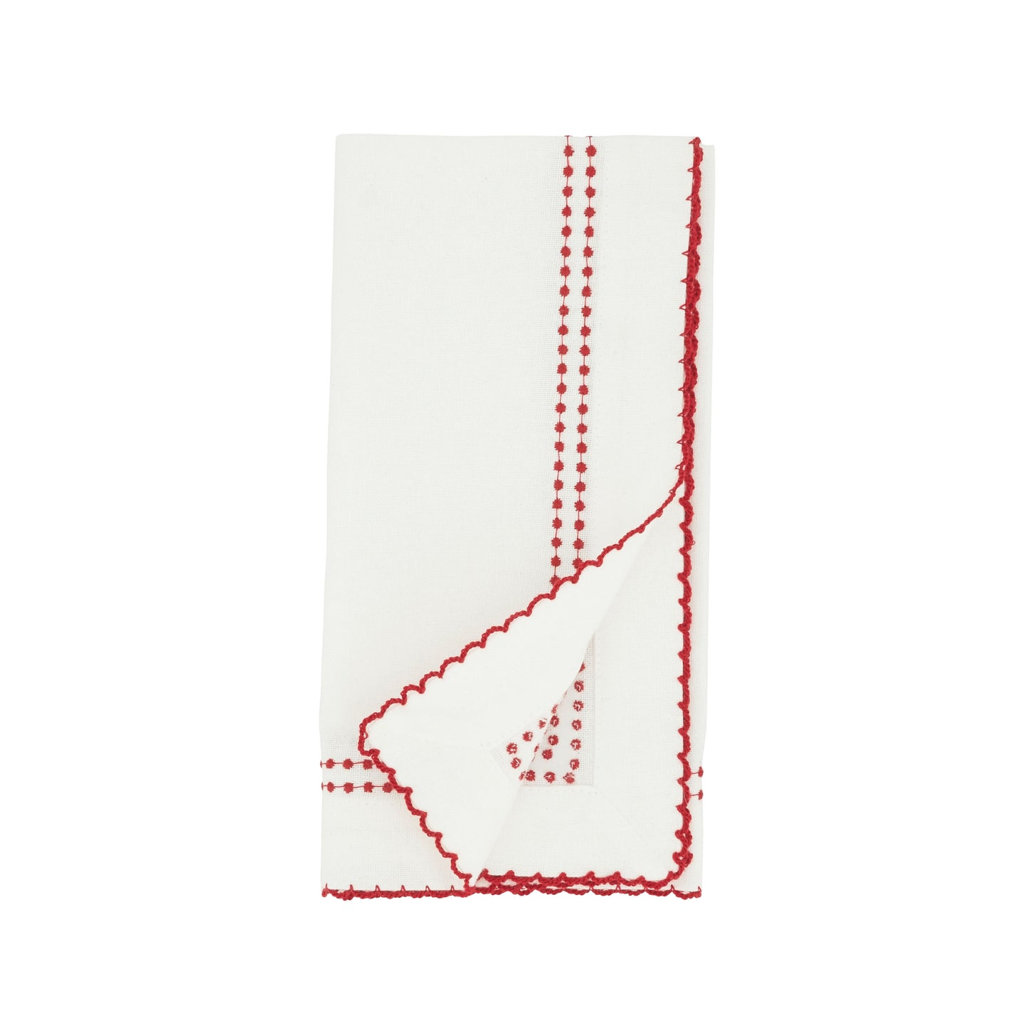 Red Embroidered Border Napkins 100% cotton, 18 Inch Square (4 pcs.)