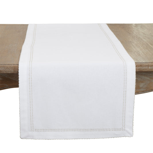 Everyday / All Season Silver Embroidered Border Table Runner, 100% cotton