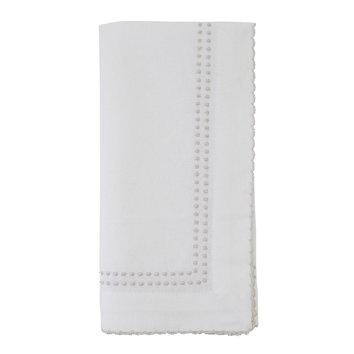 Silver Embroidered Border Napkins 100% cotton, 18 Inch Square (4 pcs.)