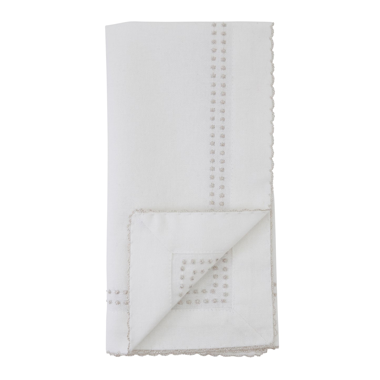 Silver Embroidered Border Napkins 100% cotton, 18 Inch Square (4 pcs.)