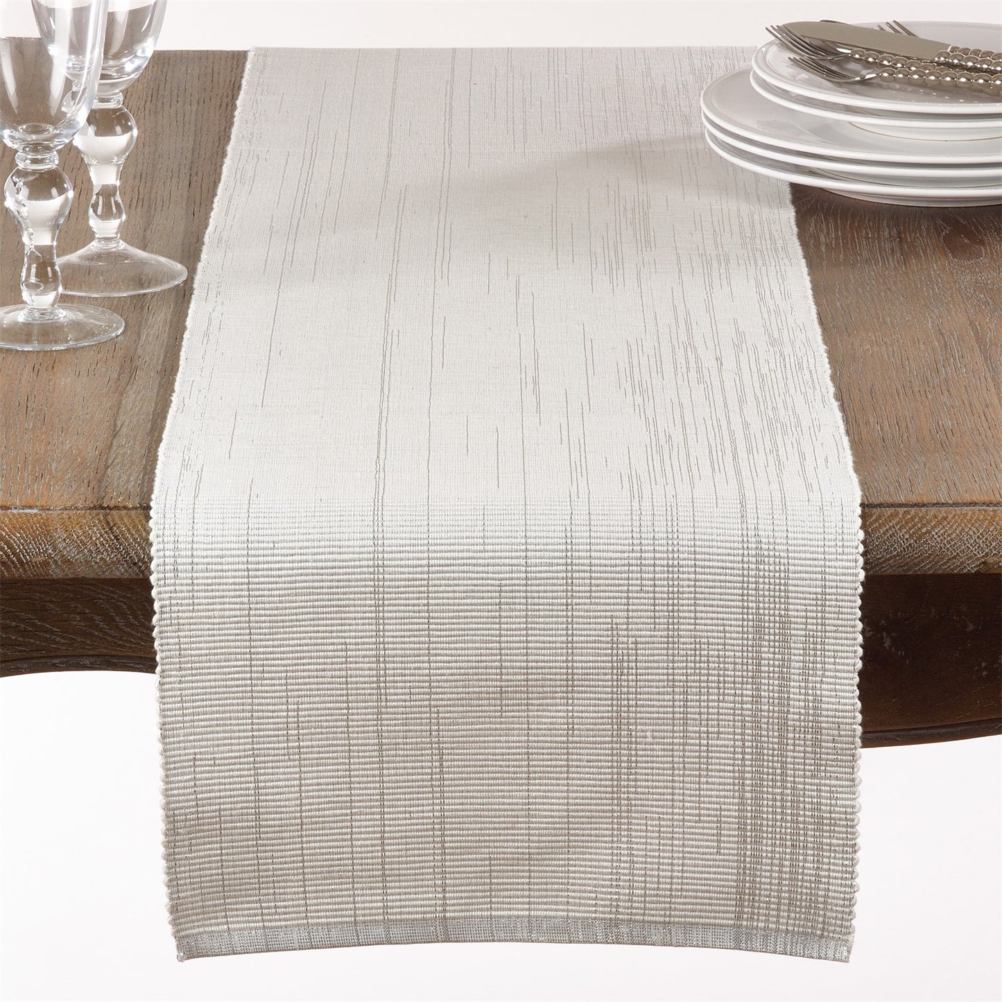 Everyday / All Season White Shimmering Design Ribbed Table Runner, 100% cotton