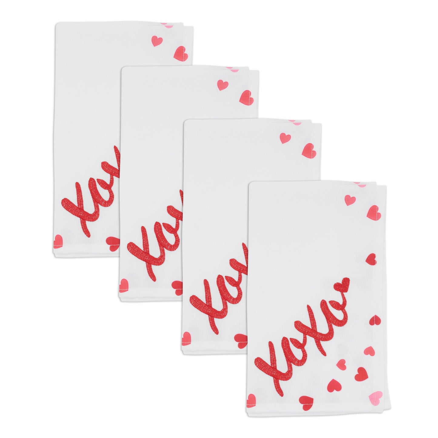 White Embroidered XOXO Napkins 100% polyester, 20 Inch Square (4 pcs.)