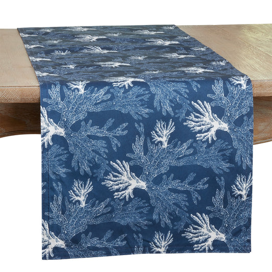 Everyday / All Season Navy Blue Sea Coral Table Runner, 100% Polyester