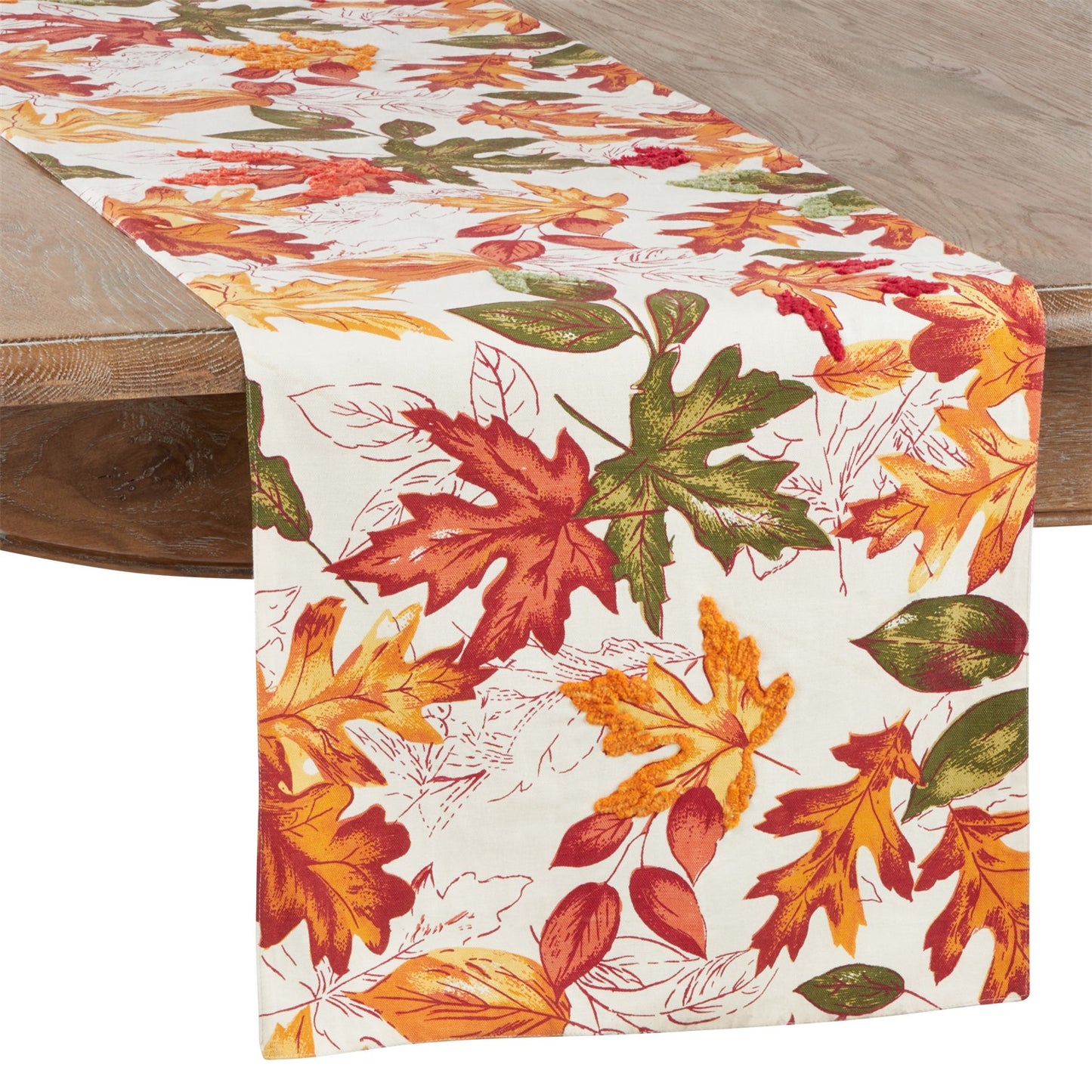 Thanksgiving / Fall Harvest Multi Embroidered Autumn Leaves Table Runner, 100% cotton