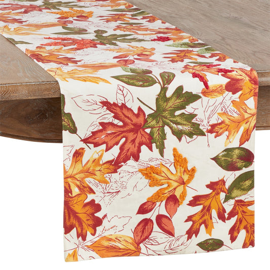 Thanksgiving / Fall Harvest Multi Embroidered Autumn Leaves Table Runner, 100% cotton