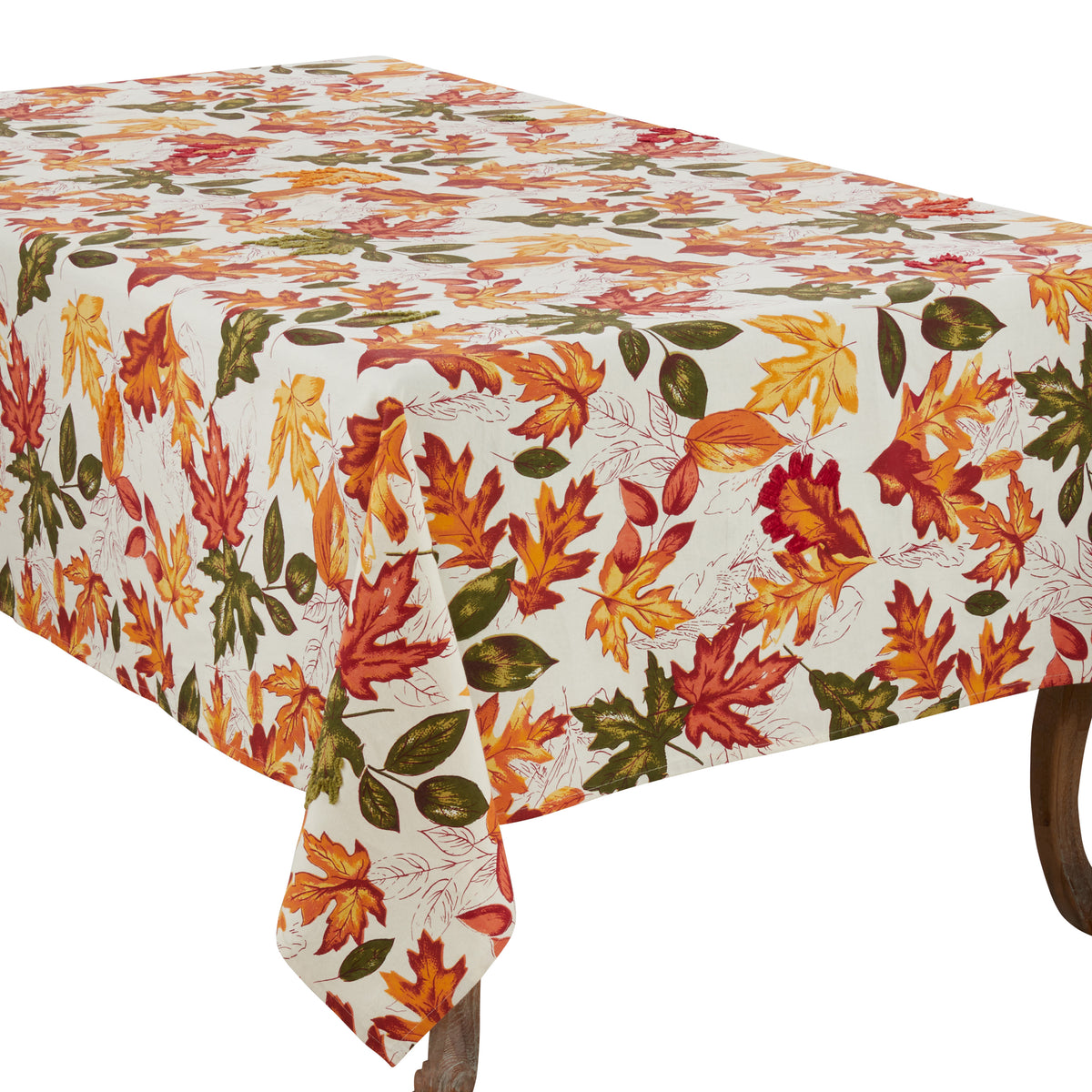 Orange Embroidered Autumn Fall Leaves Holiday Thanksgiving Table Runners and Tablecloths, 100% cotton