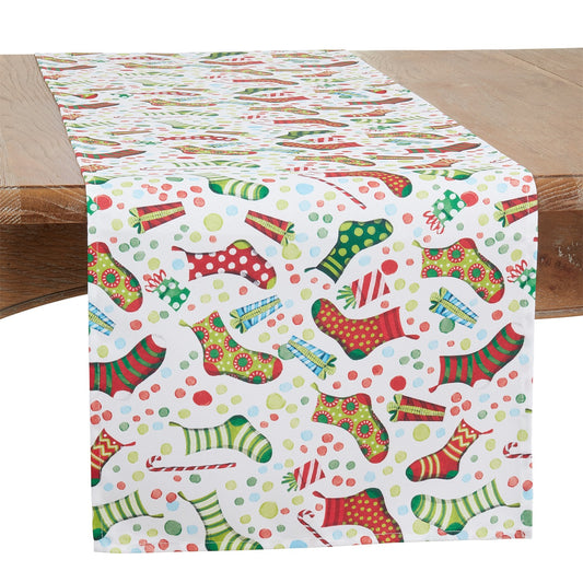 Christmas Multi Christmas Stockings Table Runner, 100% polyester
