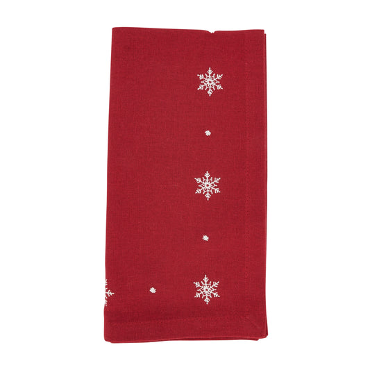 Red Embroidered Snowflake Napkins 100% cotton, 20 Inch Square (4 pcs.)