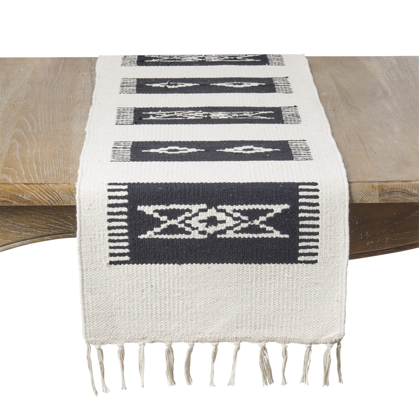 Everyday / All Season Black/Natural Southwestern Table Runner, 80%cotton,7%viscose,4%wool,4%polyester,3%acrylic,2%nylon