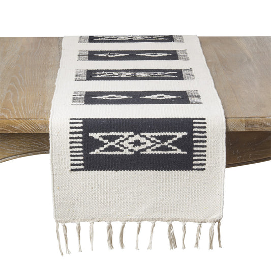 Everyday / All Season Black/Natural Southwestern Table Runner, 80%cotton,7%viscose,4%wool,4%polyester,3%acrylic,2%nylon