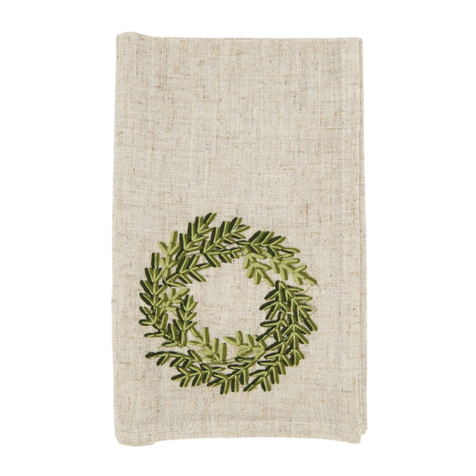 Natural Embroidered Wreath Napkins 80% polyester - 20% linen, 20 Inch Square (4 pcs.)
