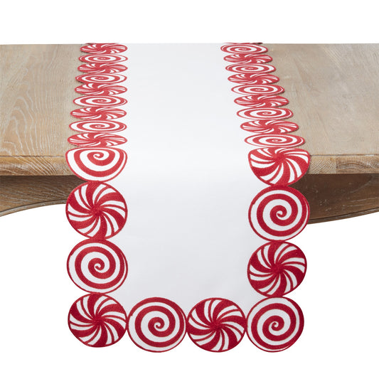 Christmas Red/White Peppermint Table Runner, 100% polyester