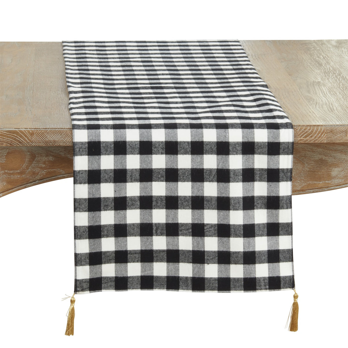 Everyday / All Season Black/White Buffalo Plaid Table Runner, 100% acrylic felt