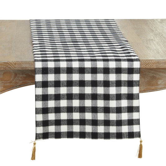 Everyday / All Season Black/White Buffalo Plaid Table Runner, 100% acrylic felt