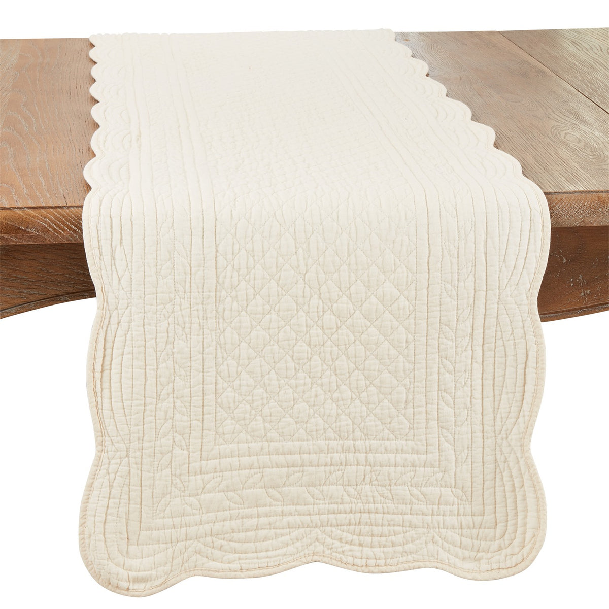Everyday / All Season Ivory Off-White Quilted Table Runner, 100% cotton
