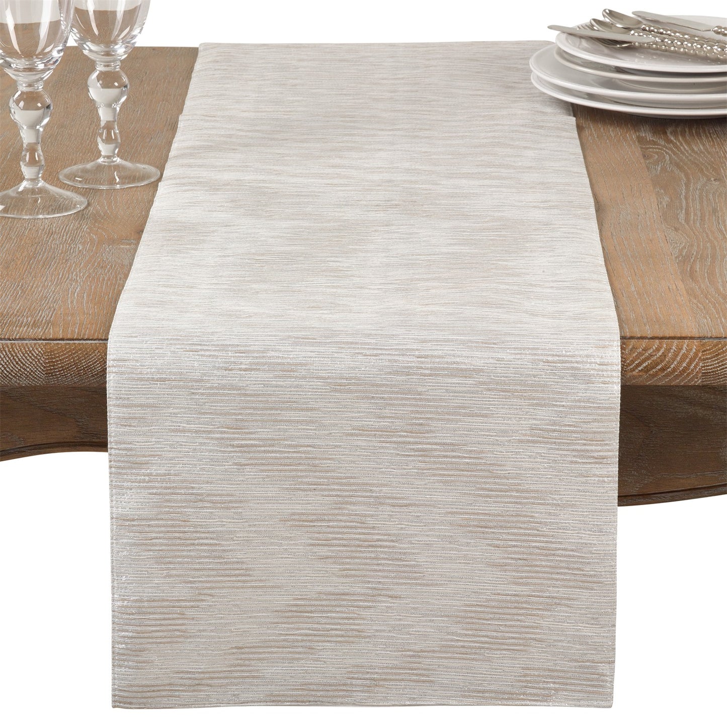 Everyday / All Season Silver Metallic Woven Table Runner, 58% polyester-17% viscose-16% polyamide-9% metallic fiber