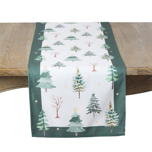 Christmas Green Christmas Trees Table Runner, 100% polyester