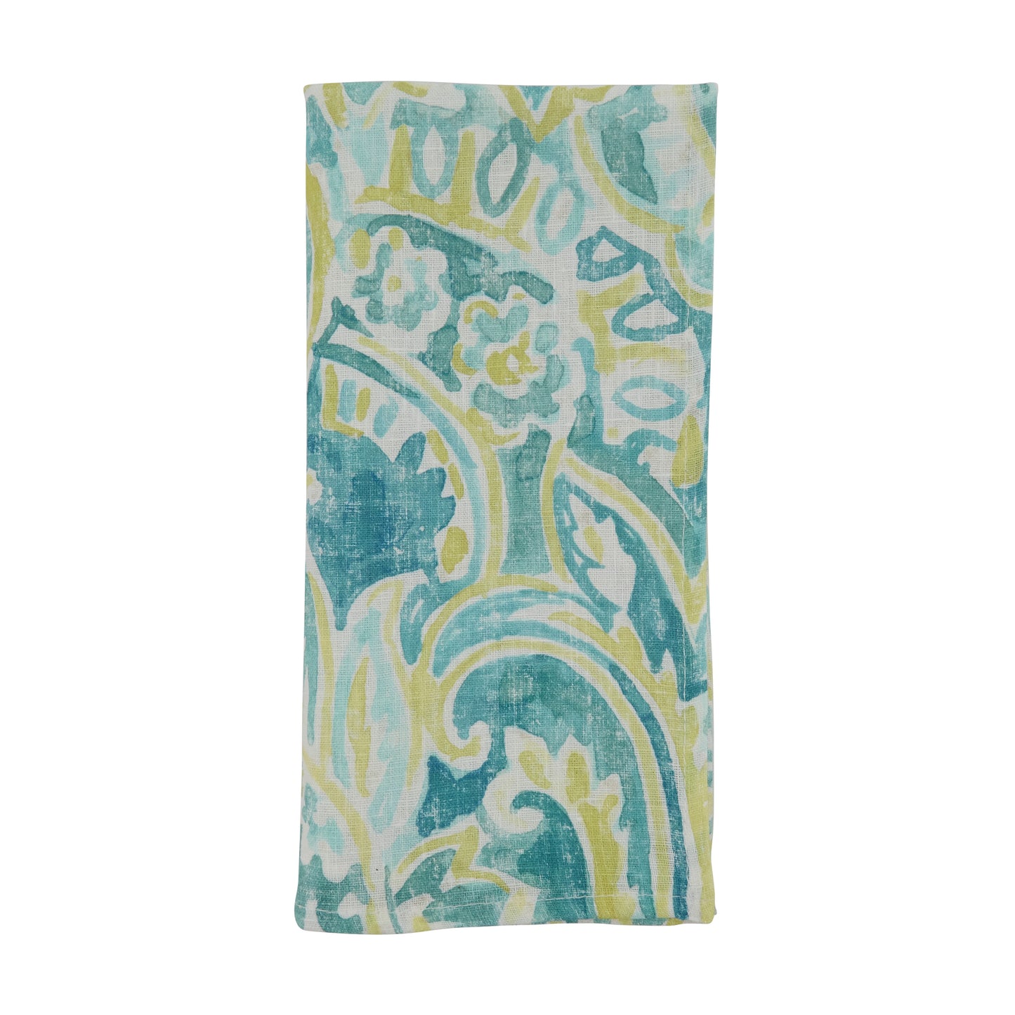 Aqua Distressed Paisley Napkins 100% linen, 20 Inch Square (4 pcs.)