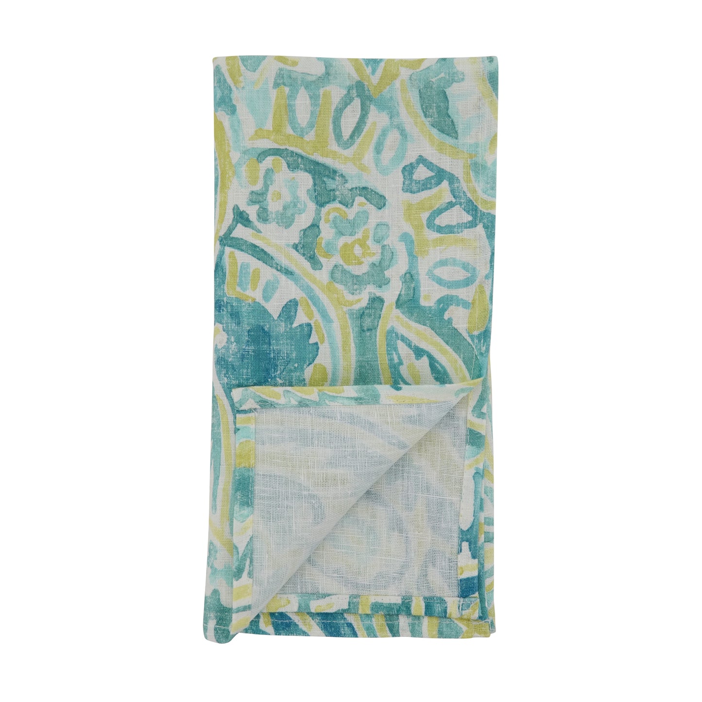 Aqua Distressed Paisley Napkins 100% linen, 20 Inch Square (4 pcs.)