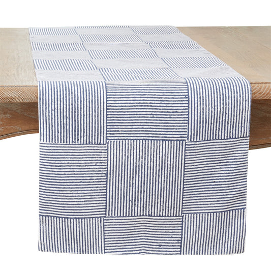 Everyday / All Season Navy Blue Block Print Table Runner, 100% cotton
