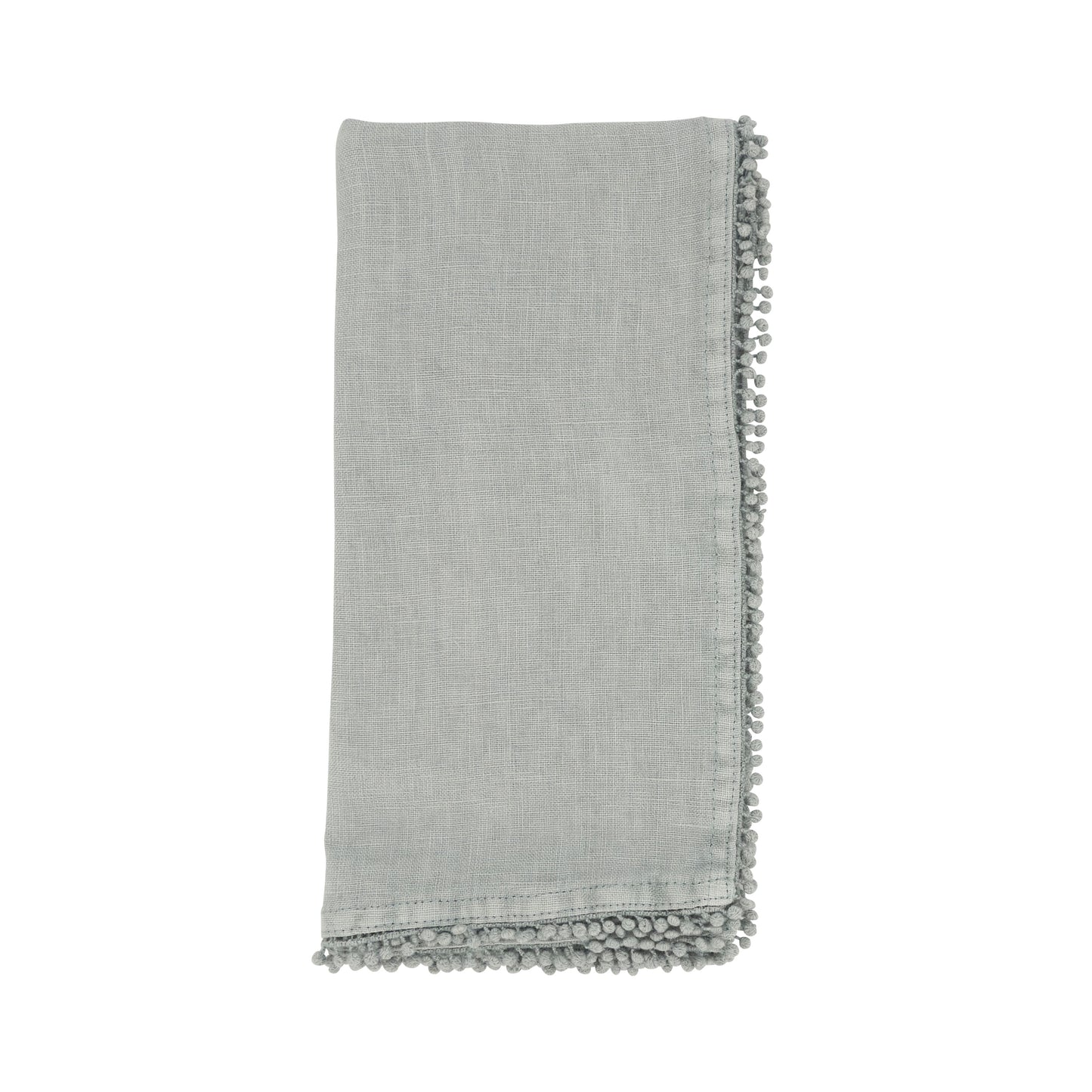 Blue-Grey Pompom Design Napkins 100% linen, 20 Inch Square (4 pcs.)