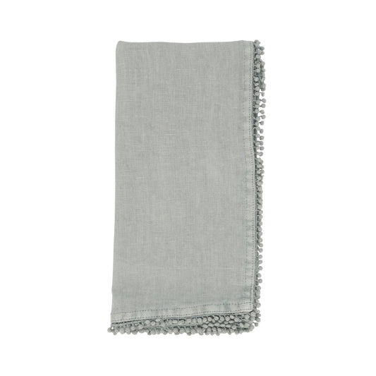 Blue-Grey Pompom Design Napkins 100% linen, 20 Inch Square (4 pcs.)
