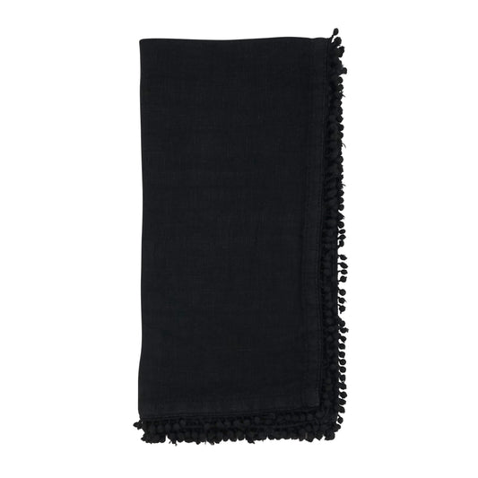 Black Pom Pom Design Napkins 100% linen, 20 Inch Square (4 pcs.)