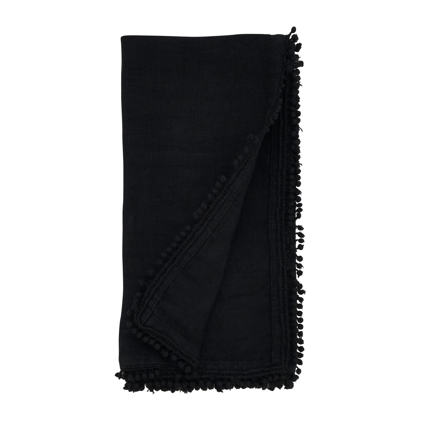 Black Pom Pom Design Napkins 100% linen, 20 Inch Square (4 pcs.)