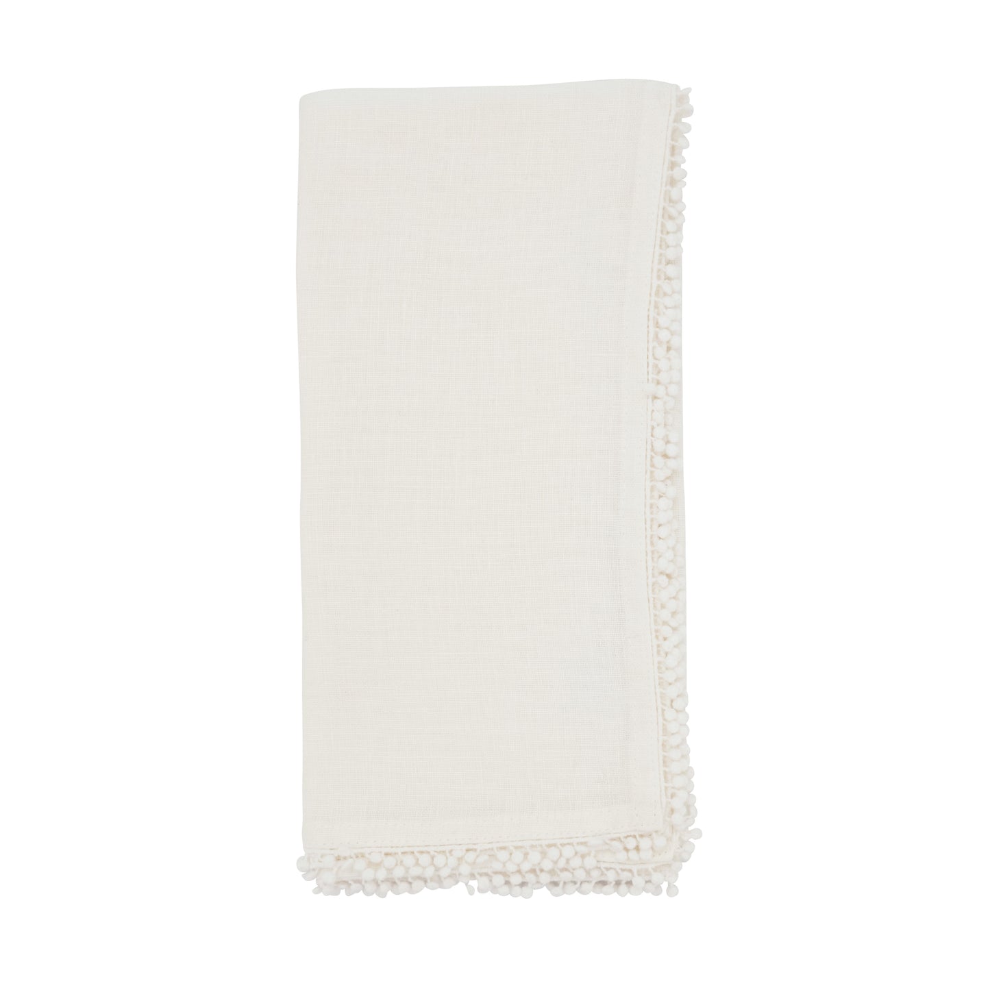 Ivory Pompom Design Napkins 100% linen, 20 Inch Square (4 pcs.)