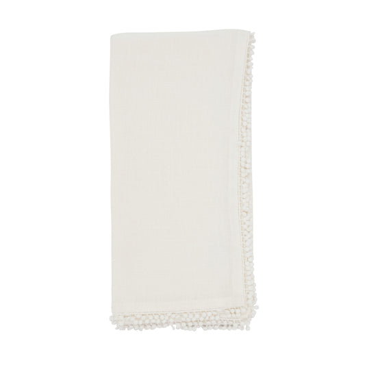 Ivory Pompom Design Napkins 100% linen, 20 Inch Square (4 pcs.)