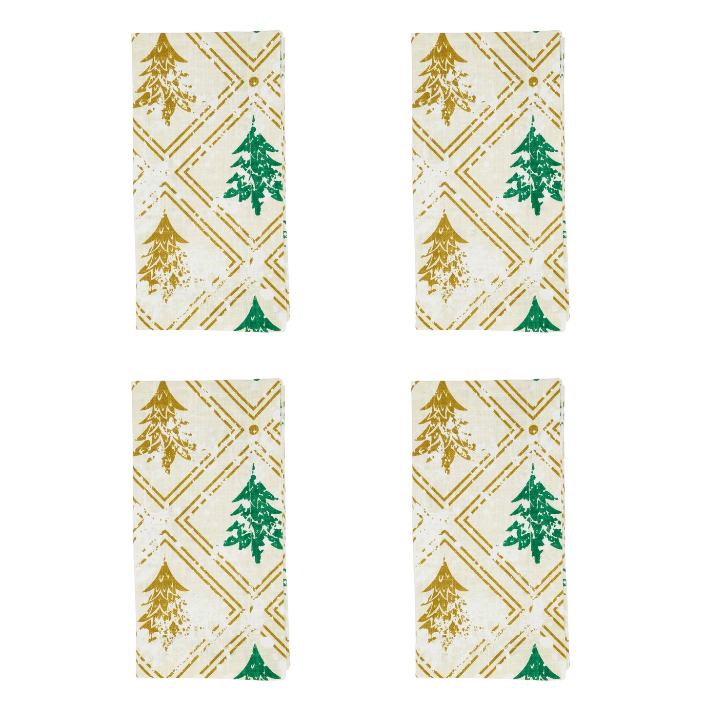Gold Christmas Trees Napkins 100% cotton, 20 Inch Square (4 pcs.)