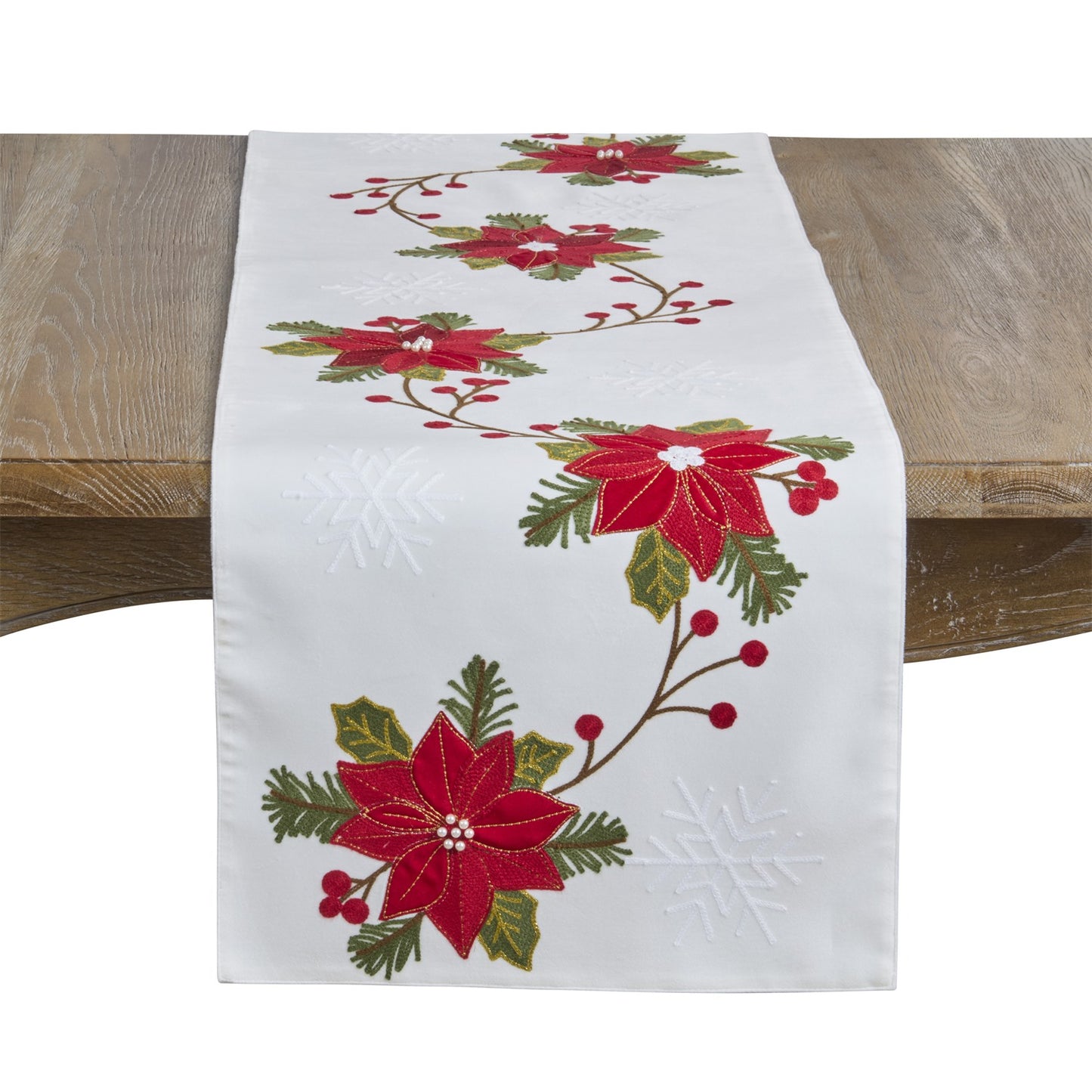 Christmas White Poinsettia Table Runner, 100% polyester