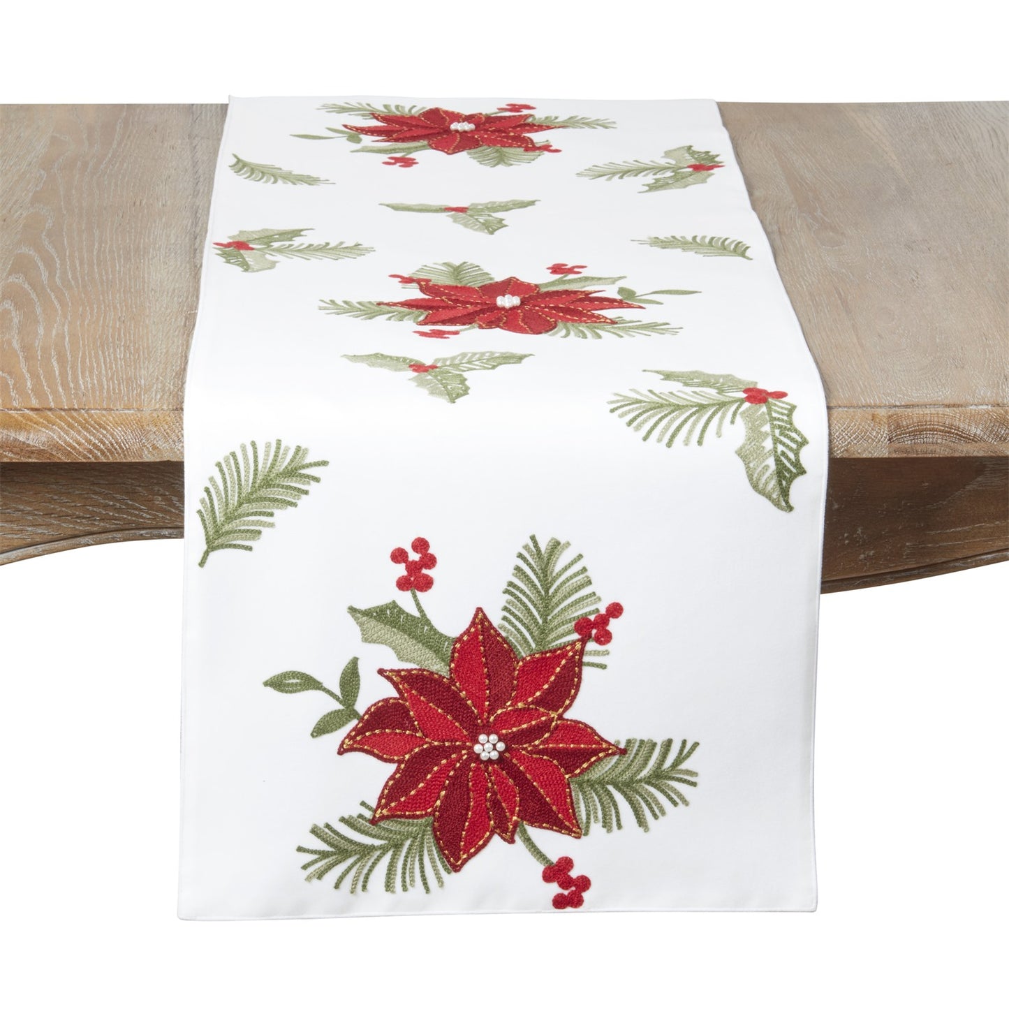 Christmas White Holly Table Runner, 100% polyester