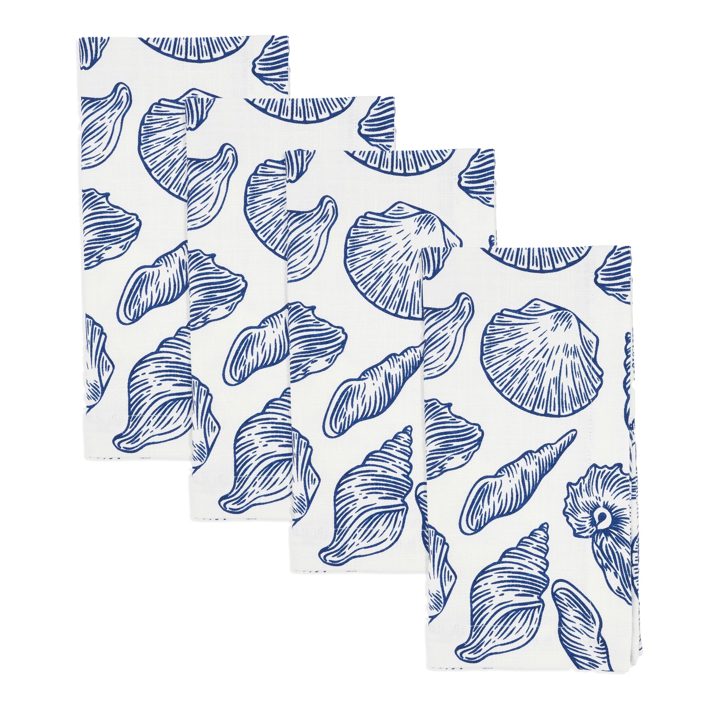 White/Blue Sea Shells Napkins 100% cotton, 20 Inch Square (4 pcs.)