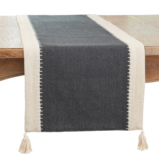 Everyday / All Season Black/Natural Whipstitch Banded Table Runner, 100% cotton