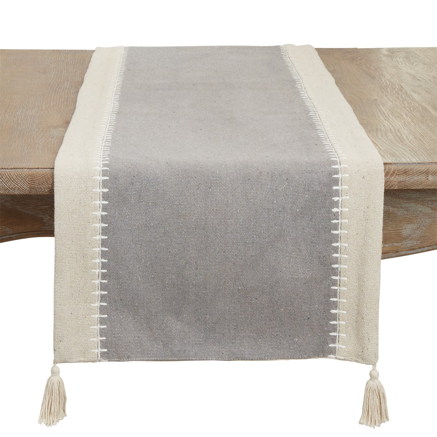 Everyday / All Season Grey Whipstitch Banded Table Runner, 100% cotton