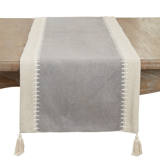 Everyday / All Season Grey Whipstitch Banded Table Runner, 100% cotton