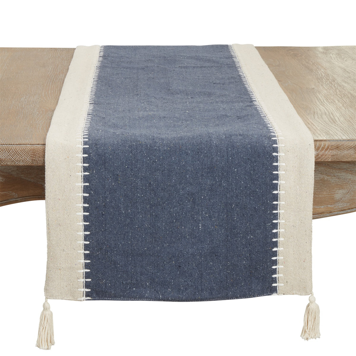 Everyday / All Season Navy Blue Whipstitch Banded Table Runner, 100% cotton