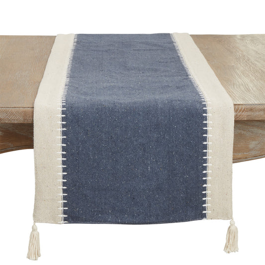 Everyday / All Season Navy Blue Whipstitch Banded Table Runner, 100% cotton
