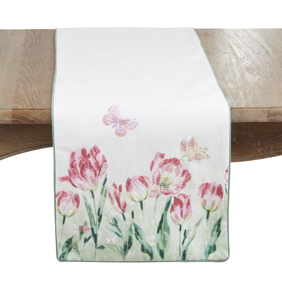 Everyday / All Season White Embroidered Floral Table Runner, 100% polyester