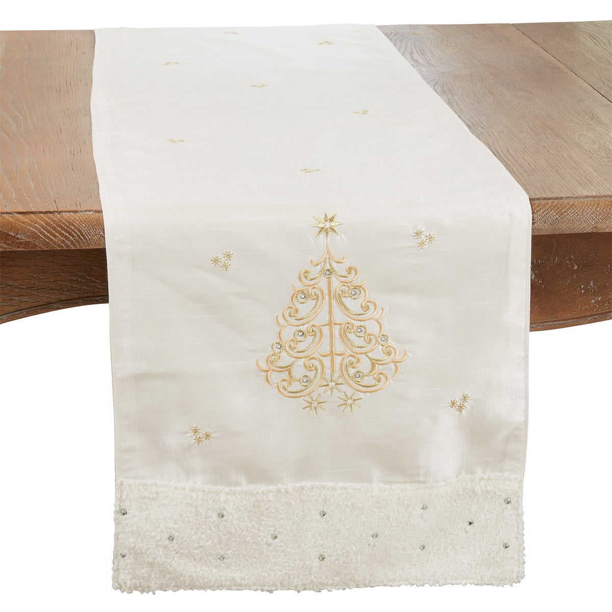 Christmas Gold Embroidered Christmas Tree Table Runner, 100% Polyester